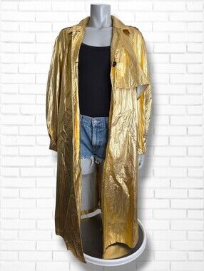 Forte_forte Gold Metallic Single Breasted  Trench Coat Size S